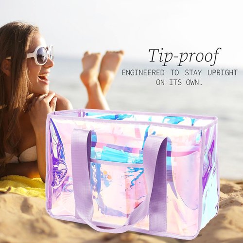 Fammart Iridescent Clear Beach Bag - Waterproof Jelly Tote for Women | Perfect for Pool & Vacation Essentials