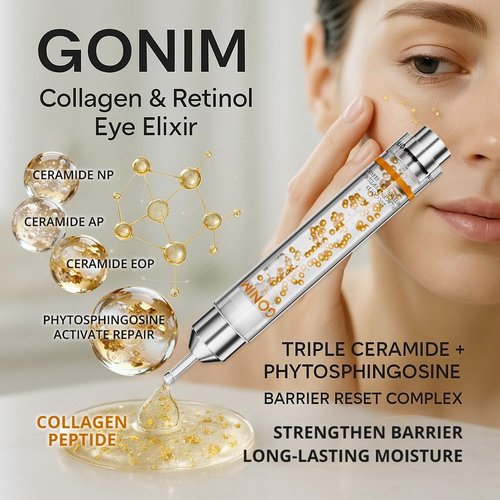 GONIM Eye Serum with Caffeine, Niacinamide, Collagen Peptides & Retinol Eye Cream for Fine Lines, Dark Circles and Puffiness, Anti Aging, Reduce Wrinkles, Uneven Skin Tone, Hydrating Gel Base,10ml