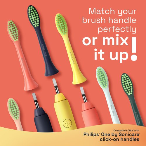 Brushmo Replacement Toothbrush Heads, Compatible with Philips One for Sonicare Electric Toothbrush Handles HY1022, 4 Standard Heads with Tongue Cleaner, Soft Dupont Bristles, BM124m, Miami Coral