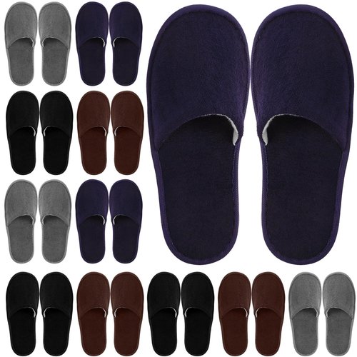 Geyoga 12 Pair Disposable Slippers for Guests Non Slip Disposable House Slippers Washable Reusable for Spa Travel Hotel Indoor Shoeless Home Bride Bathroom(Black, Brown, Navy Blue, Dark Gray,L)