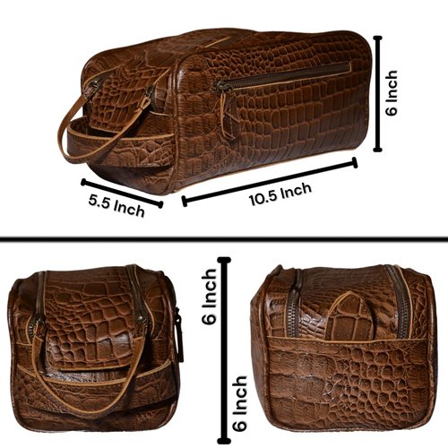 MILITARIA STUFFS Premium Buffalo Leather Unisex Toiletry Bag Travel Kit (King Size) Shaving kit Accessories :Shaving Brush Case, Razor Protective Travel Case (Combo of 4 Items) (Crocodile Print)