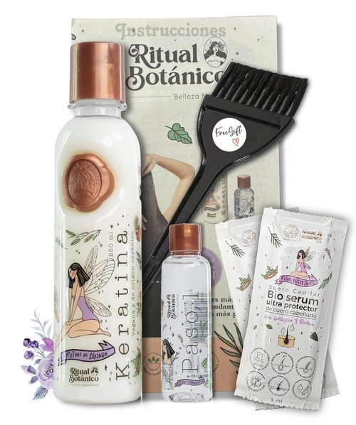 Origen Botanico Keratina Organica 250 ml | Incluye Cepillo Aplicador, Manual de Instrucciones y 2 Bio Serum Ultra Protector | Alisado Progresivo Organico Vegano con 12 Aceites Naturales