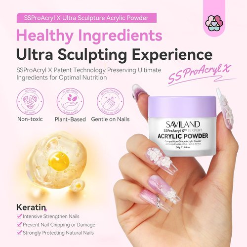 SAVILAND White Acrylic Nail Powder - Ultra-Smooth Blending for Extensions & Carving, Professional Quality