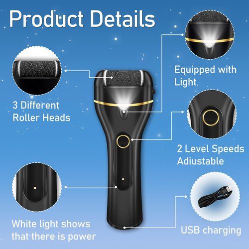 Jamestry Callus Remover for Feet, Electric Foot Callus Remover Waterproof with 3 Rollers 2 Speed Battery Display,17 in1 Rechargeable Foot File Pedicure Kits for Dead Hard Cracked Dry Skin