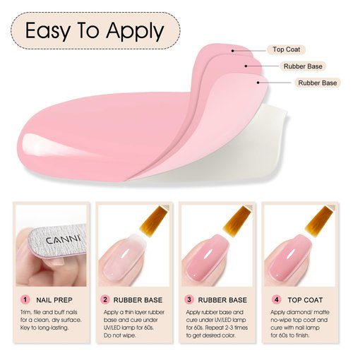 CANNI Rubber Base Gel Set - 6 Colors Pink Nude Builder Nail Gel for Nail Strengthening, Soak Off UV LED for Natural Nails, DIY Manicure Salon Use Women & Girls