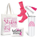 Silkfly 5 Pcs Book Lovers Gifts Set, Gifts for Book Lovers, Includes 20 oz Wine Tumbler Socks Bookmark Tote Bag and Cosmetic Bag (Pink Ribbon)