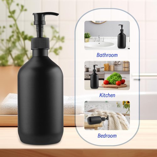 BOSMOIW 3 Pieces 500ML/17OZ Black Matte PET Soap Dispenser,Plastic Shampoo Pump Bottle,Empty Hand Soap Containers,Bathroom Countertop Pump Dispensers for Shampoo,Conditioner,Shower Gel,Massage Oil