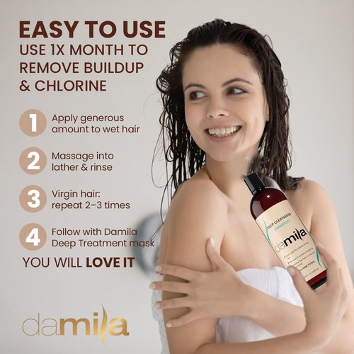 Damila Deep Cleansing Shampoo - Clarifying Formula for All Hair Types - Removes Residue & Product Build-Up (4 Fl Oz)