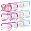 TISRATOK 12 PCS Clear Makeup Bag for Women with Zipper, TSA Approved Toiletry Pouch, Cosmetic Bag Bulk for Travel Organizer Essentials - Multicolor, Medium
