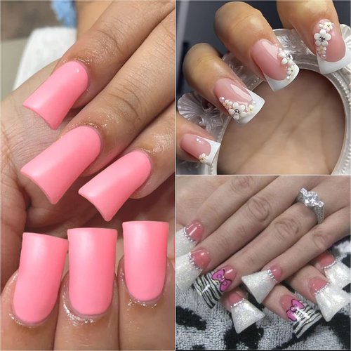 enForten 500 pcs Natural Color Duck Feet Style Nail Tips Wide French False Nail Tips Acrylic Nail