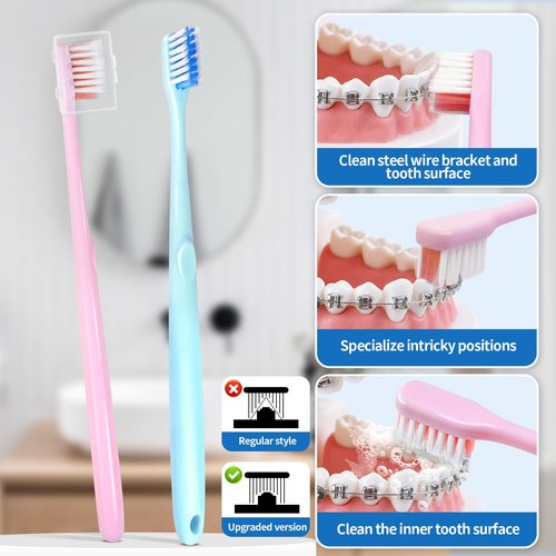 CHAOMI Orthodontic Care Travel Kit | V-Shape Toothbrush with Soft Bristles, Interdental Brushes, Orthodontic Wax, and Breathable Case | Portable Dental Kit for Braces and Aligners(PINK)