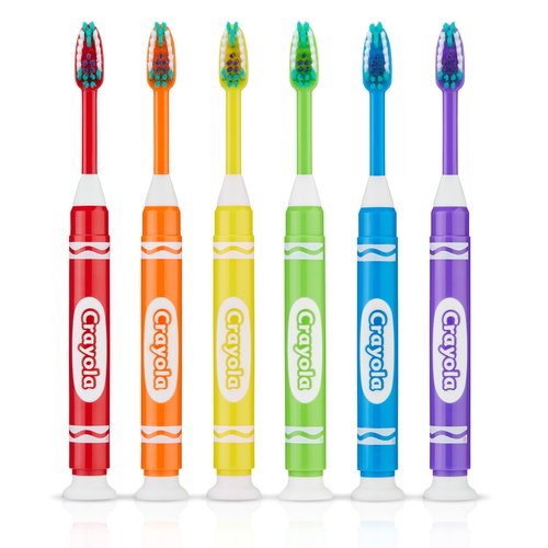 GUM Crayola Marker Children’s Toothbrush, Soft Bristled Kids’ Toothbrush Set Age 3+, Suction Cup Base, 3 Count (Pack of 2)