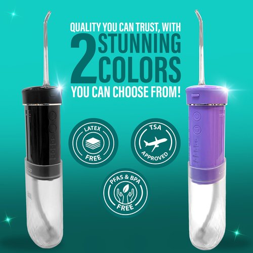 GuruNanda Compact Water Dental Flosser, Portable Travel Size Oral Irrigator Flosser with Collapsible 180 ml Tank, Smart Timer, 4 Flossing Modes, TSA-Friendly - Lavender