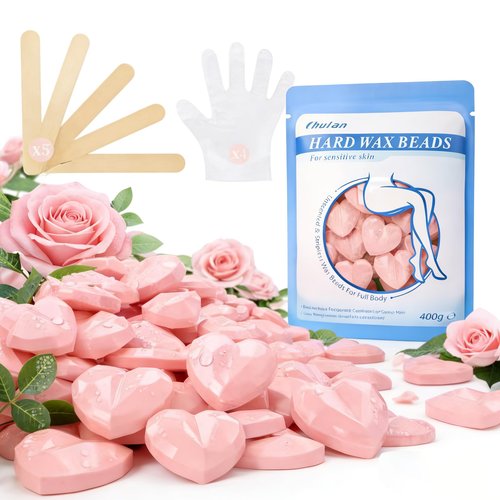 Chulan Hard Wax Beads, 400g Heart Hypoallergenic Wax Beans for Sensitive Skin, Unscented Waxing Bead for Coarse Hair Removal, Brazilian Waxing, Facial, Bikini, Legs, Armpits Women Home Pink