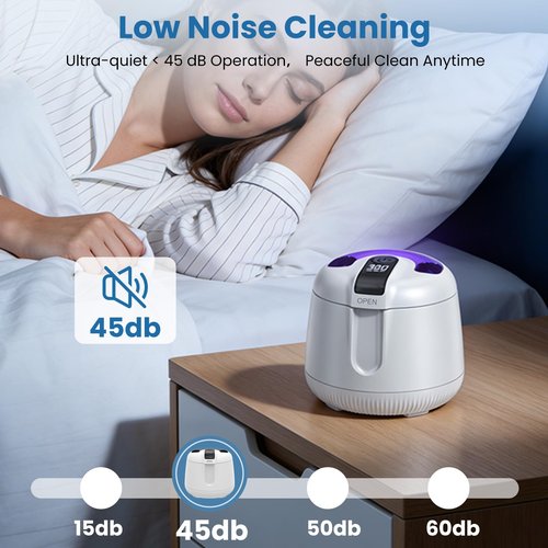 Ultrasonic Retainer Cleaner Machine, 48kHz Rechargeable Cordless Denture Cleaner with 4000mAh Battery, 200ML Dental Cleaning Pod for Dentures, Mouth Guards, Aligner, Night Guard, Jewelry White
