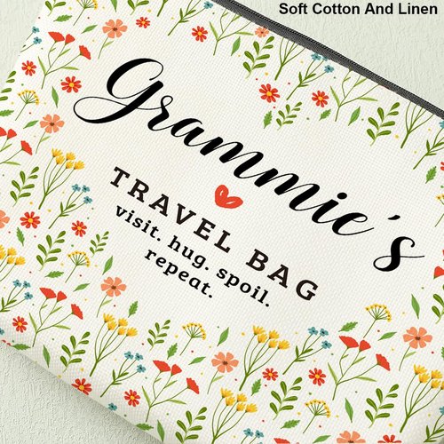 Grammie's Travel Bag Mothers Day Makeup Bag Grandma Gifts Grandma Birthday Gifts Funny Coloful Floral Cosmetic Bags for Women Nana Gigi Mimi Nanny Granny Mom Chirstmas Appreciation Retirement Gift