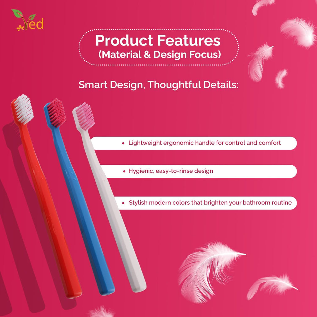 Ved Replacement Toothbrush Heads - Soft Bristle Pack for Adults | Medium & Extra Soft Options, 5,460 Bristles (Red, White, Dark Blue)