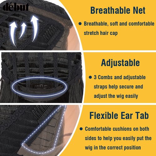 DÉBUT Lace Front Wigs for Black Women Bob Wigs for White Women Synthetic Hair 9.5" 120g Natural Straight Swiss Lace Heat Resistant Fibers 1B Color