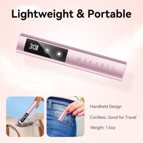 Makartt UV Nail Lamp, Handheld Flash Cure Lamp with Painless Mode Rechargeable Portable Nail Light 800mAh with LCD Display & 3 Timers for Home & Salon(Rose Gold)