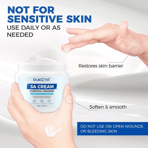OUKEYA SA Cream - Exfoliating Body Lotion for Rough, Bumpy Skin with Ceramides & Salicylic Acid | 12.35 oz