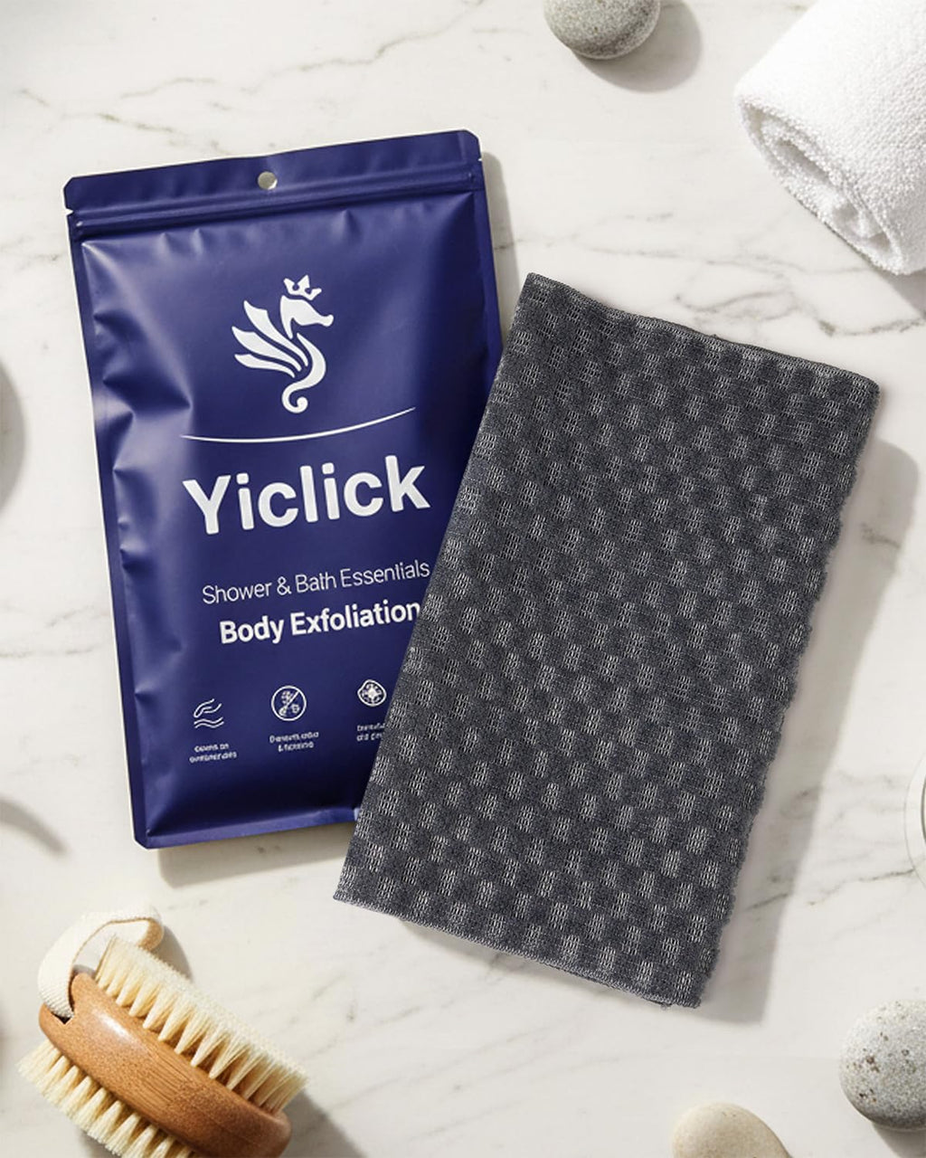 Yiclick Exfoliating Washcloth Towel, Back Scrubber for Shower, Exfoliating Body Scrubber Exfoliator, Japanese Wash Cloth for Body Scrub, Bath Exfoliate Rags Loofah Lufa Sponge for Women Men