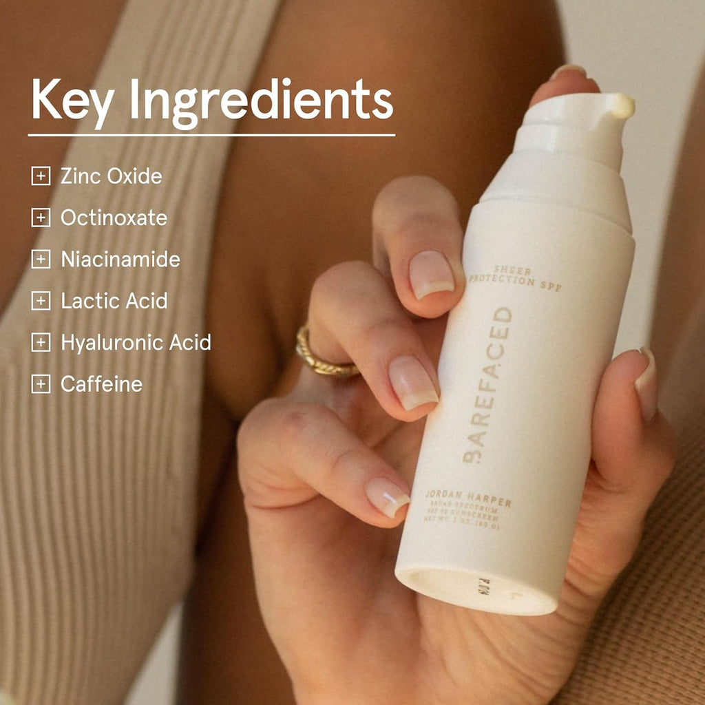 Barefaced Sheer Protection SPF 50+ | Broad-Spectrum Face Sunscreen with Zinc Oxide, Niacinamide & Hyaluronic Acid – Oil-Free Hydration & Anti-Aging (60ml)