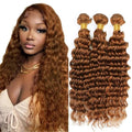 Condescension Human Hair Bundles 10 12 14 Inch Blonde Light Brown Deep Wave Bundles Human Hair Unprocessed Brazilian Virgin Quick Weave Hair for Black Women