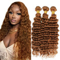 Xddnamei Augfst Virgin Weave Human Hair Bundles 300g Color 30 Light Brown Deep Wave Bundles Human Hair 10 12 14 Inch 11A Unprocessed Soft Sewn In Quick Weave Hair Bundles for Black Women