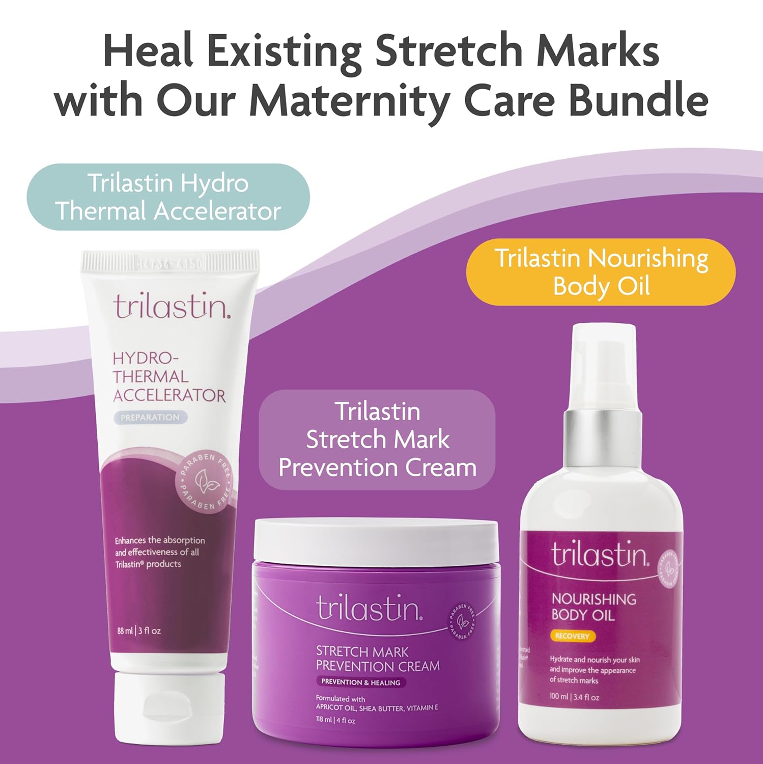 TriLASTIN Stretch Mark Cream - Hydrating Pregnancy Belly Lotion with Shea Butter & Vitamin E | 4 oz, 2 Pack