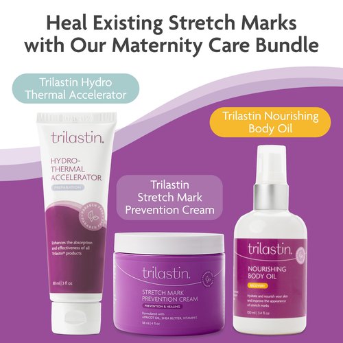 TriLASTIN Maternity Stretch Mark Cream - Hypoallergenic Pregnancy Safe Skin Care - Silicone Scar Cream for Stretch Mark Prevention - Shea Butter Belly Butter Hydration - 4 Oz, Pack of 3
