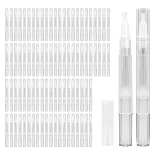 100 PCS Empty Cuticle Oil Pen Apply Transparent Twist Pens 3ml, Empty Nail Oil Pen with Calligraphy Tip Brush for Precise Application, Lip Gloss Container
