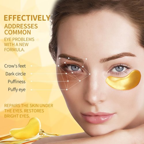 Tunbot Eye Mask - 60 Pieces - 24k Gold Eye Mask - Anti-Aging - Contains Collagen & Hyaluronic Acid - Removes Dark Circles, Puffiness & Wrinkles, Moisturizes - Home Skin Care