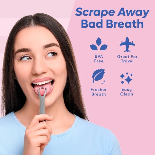**Tongue Scraper for Adults - Dual Head Stainless Steel Cleaner with Travel Case | Bad Breath Treatment | Essential Oral Care Kit, 2-Pack**