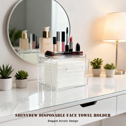 ShinyDew Disposable Facial Towel Holder, Acrylic Container Compatible with Clean Skin Club Towel XL, Clear Storage Box for Bathroom and Vanity Countertop