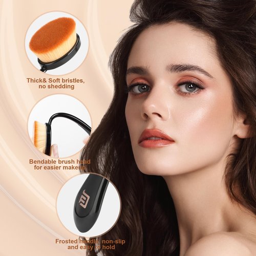 Oval Foundation Brush with Handle - Professional Kabuki Toothbrush Makeup Brush Fast Flawless Application with Dense Soft Bristles for Liquid, Cream, Powder, Blending, Body Self-tanner