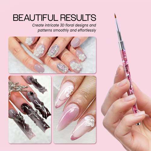 PANA 3D Kolinsky Nail Art Brush - Pink Glitter Handle, Size 2 - Acrylic Nail Art Sculpture Brush for Manicures Pedicure Salon Professional or Beginner