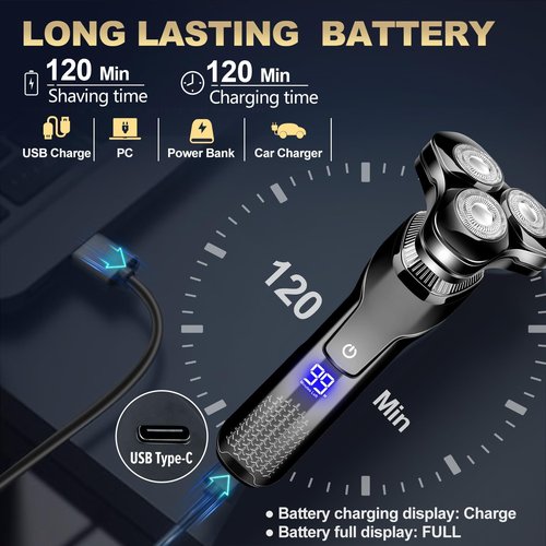 Electric Razor for Men, LED Display 100% Waterproof Cordless Razor, Wet/Dry Shaving,Electric Shaver for Men Includes Nose Hair Trimmer Beard Trimmer Travel Shaver