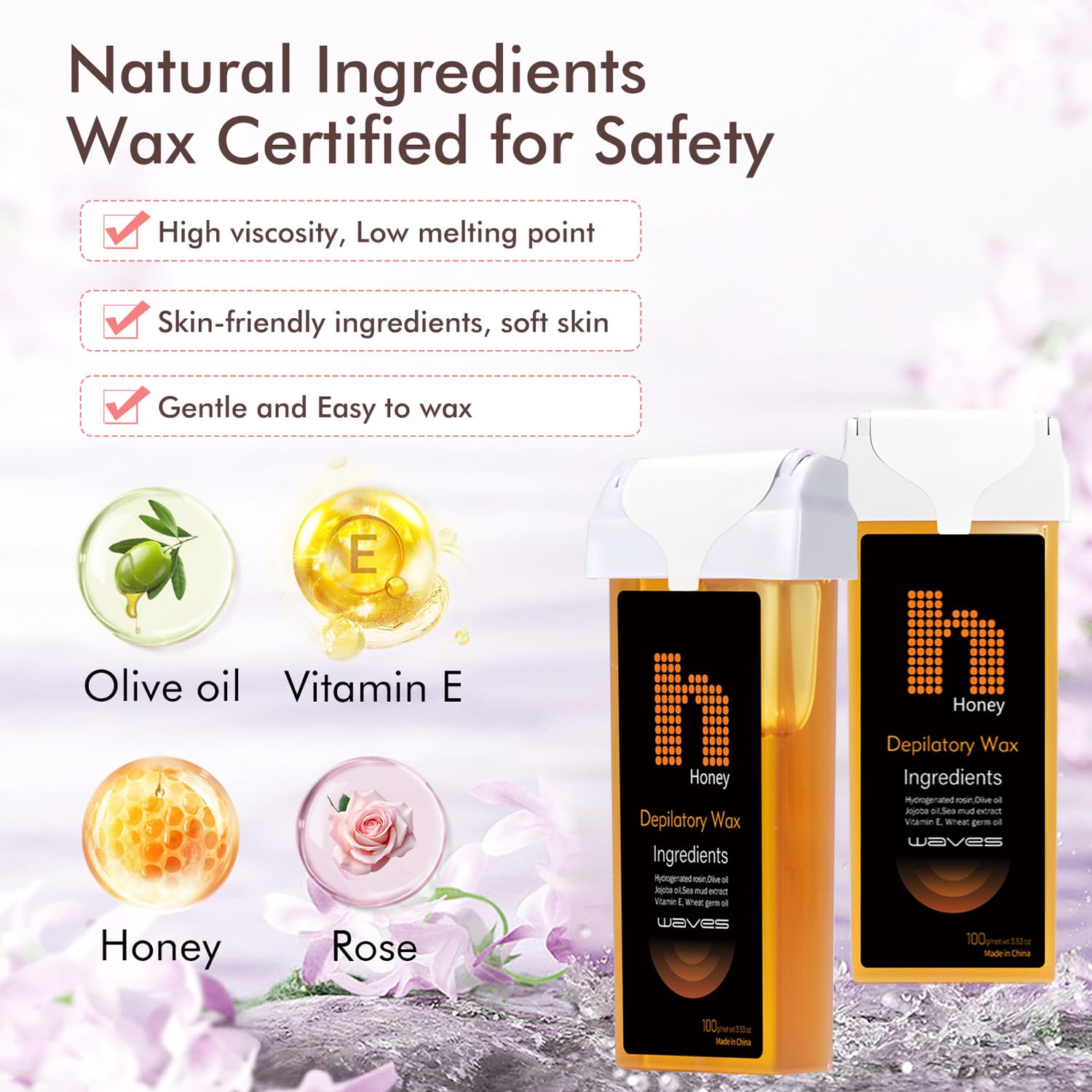 Waxpro Roll On Wax Kit, Wax Roller Kit - Waxing Kit for Women & Men with 2 Honey Wax Refills & 50 Wax Strips, Home Hair Removal for Body and Legs, Easy Painless & Smooth