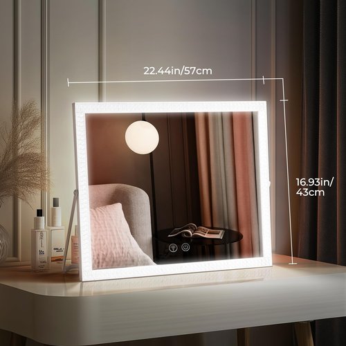homtang Vanity Mirror with Lights,RGB & 3 Dimmable Light Modes Makeup Mirror with Touch Control,Light Up Mirror for Desk,360°Rotation,17x22 Inch