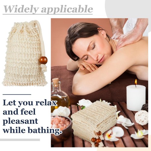 Cunhill 40 Pack Soap Saver Bag Exfoliating Soap Pouch with Drawstring Bar Wooden Bead Foaming and Drying Exfoliating Net for Bath and Shower (4.7x7.1 Inch)