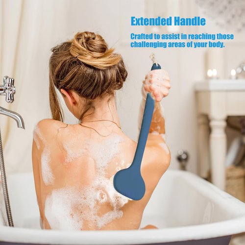 VANZAVANZU Back Scrubber for Shower, Bath Brush with 17-Inch Long Anti-Slip Handle, Wet and Dry Brushing Body Brush for Body Cleansing, Back Brush for Men and Women (Blue)