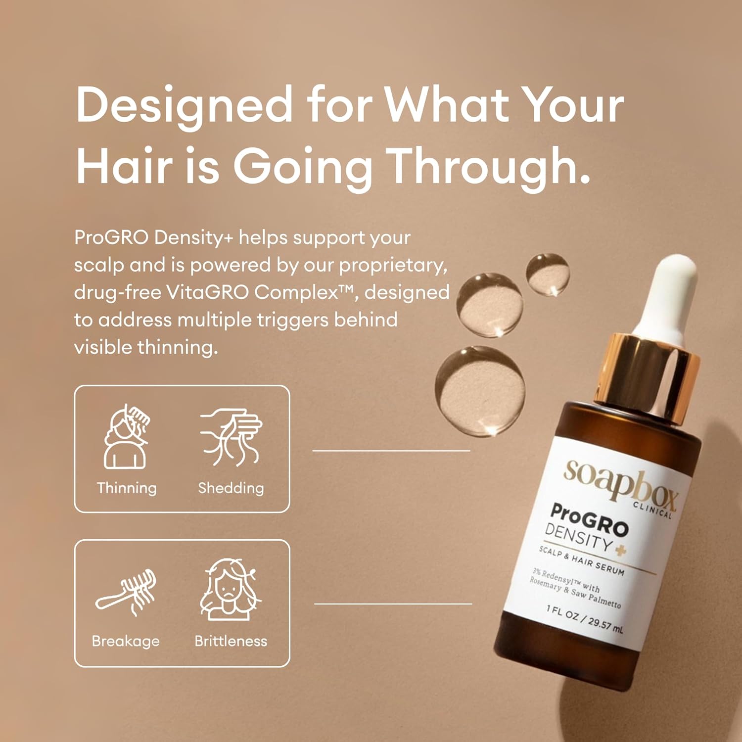 Soapbox ProGRO Density+ Scalp & Hair Growth Serum - Clinically-Tested Formula with Redensyl & Caffeine | 1 oz Supply