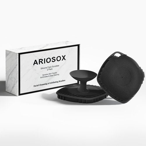 ARIOSOX 2 Pack Face Scrubbers, Silicone Face Scrubber Soft Bristles, Gentle Lather, Exfoliating & Deep Cleaning for Sensitive Skin, Giant Suction Cup Stick Securely, Easy to Store (Black)