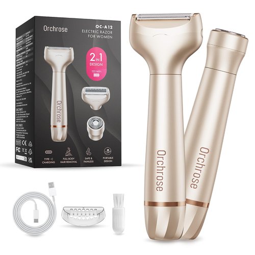 Orchrose Electric Razor for Women 2-in-1: Painless Rechargeable Shaver for Face Legs Underarms and Bikini Area – Travel Lock
