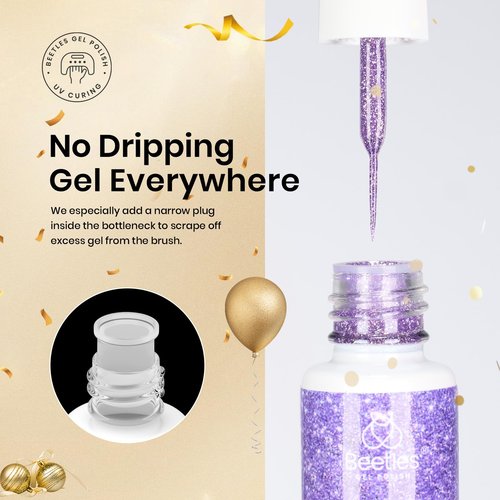 Beetles Nail Art Gel Liner Polish 12 Colors Reflective Glitter Gel Nail Polish, Gold Silver Pink Blue Purple Brown Black Kit Soak Off Uv Nail Art Design Set Summer Manicure Gifts for Women