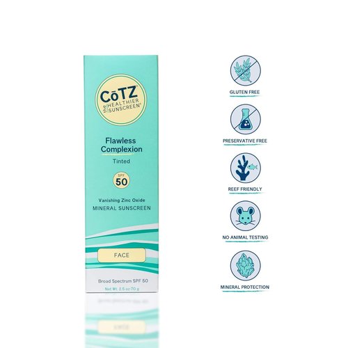 CoTZ Skincare | Flawless Complexion Mineral Sunscreen | Lightly Tinted SPF 50 | 2.5 oz / 70 g