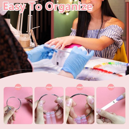 CZWESTC 300 Pcs Nail Swatch Sticks with Number Stickers, Clear Square-shaped Nail Polish Sample Swatches with Ring for Color Display and DIY (50 pcs/string)