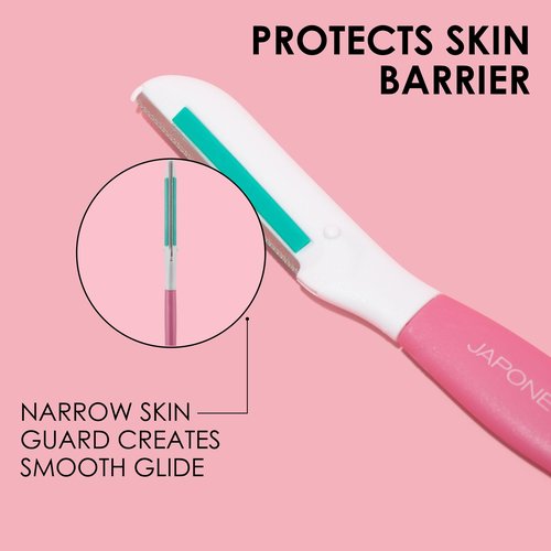 JAPONESQUE Dermaplaner with Soothing Aloe Comfort Strip - Skin Tool with Ultra Precision Blade for Facial Hair Removal and Exfoliation, 3pk.