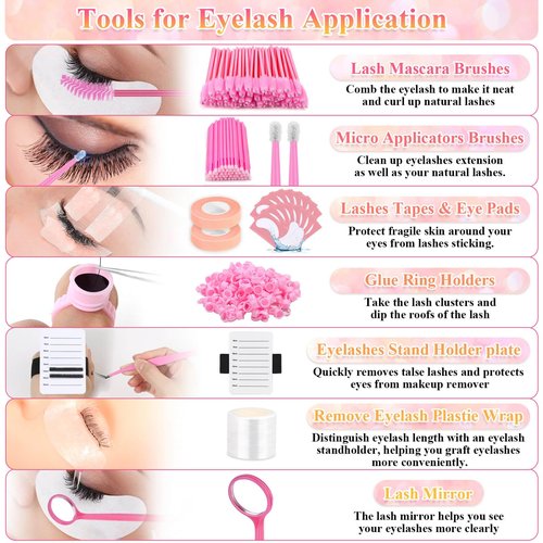 Tetutor Lash Kits Extensions Kit for Beginners, Eyelash Lash Extension Kit for Beginners with Lash Mannequin Head, Lash Extension Practice Kit Starter Kit with Everything USB Fan, Lash Glue, Shampoo