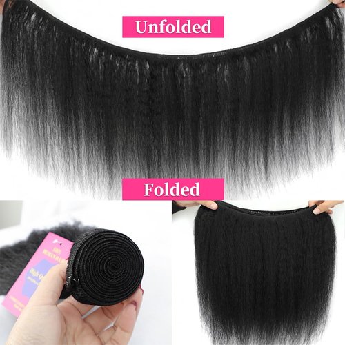Fopeela Kinky Straight Bundles 14 Inch 100% Unprocessed Brazilian Virgin Remy Hair Kinky Straight Human Hair Bundles 1 Bundles Sew in Yaki Straight Bundles For Black Women